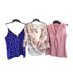 BUNDLE TAHARI LUXOLOGY LILY WHITE Satin Floral Polka‎ Dot Blue Pink Cream Small